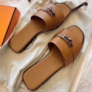 Brown with Silver buckle detail Slides Sandals